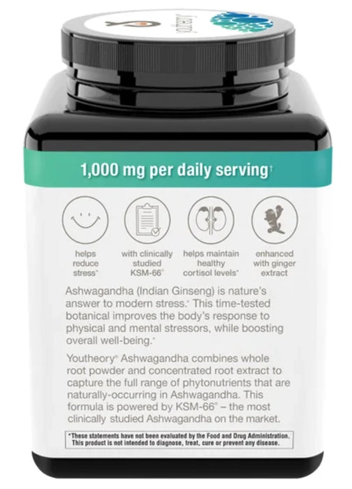 YOUTHEORY ASHWAGANDHA 1000 MG, 180 VEGETARIAN CAPSULES