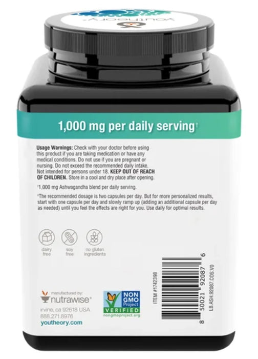 YOUTHEORY ASHWAGANDHA 1000 MG, 180 VEGETARIAN CAPSULES