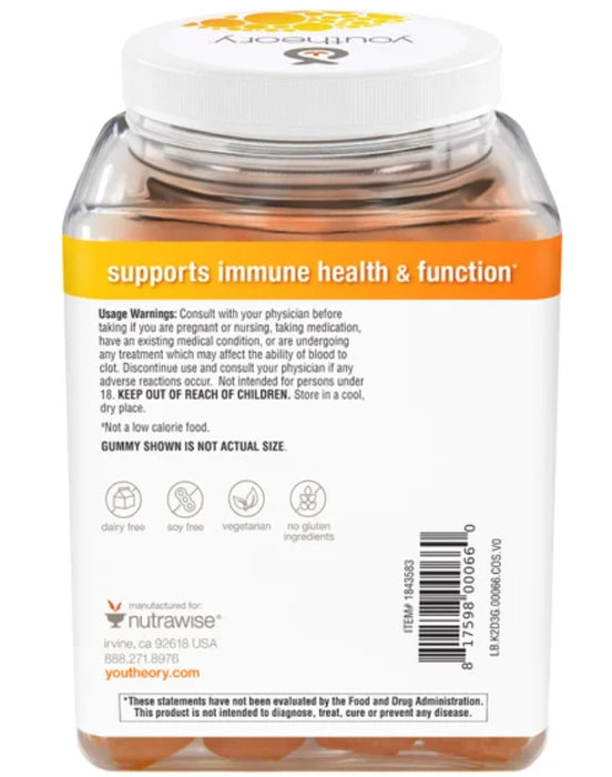 YOUTHEORY K2D3 ZERO SUGAR GUMMIES, 120 GUMMIES