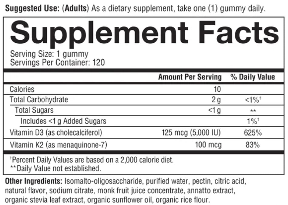 YOUTHEORY K2D3 ZERO SUGAR GUMMIES, 120 GUMMIES