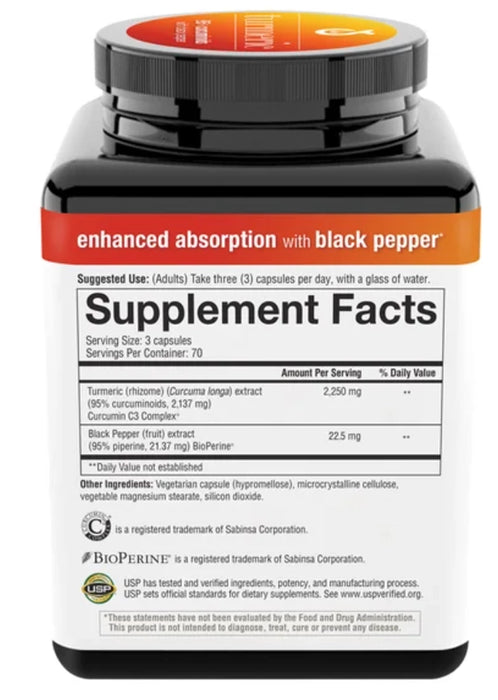YOUTHEORY TURMERIC HEALTHY INFLAMMATION SUPPORT 2250 MG, 210 VEGETARIAN CAPSULES