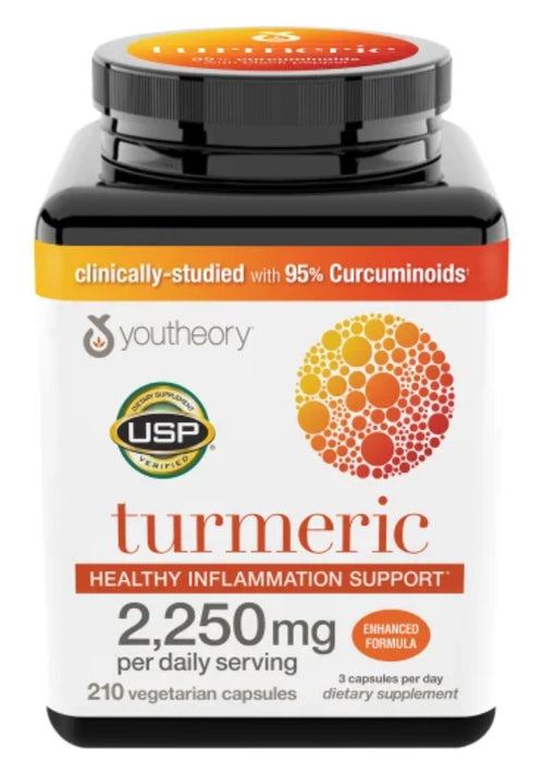 YOUTHEORY TURMERIC HEALTHY INFLAMMATION SUPPORT 2250 MG, 210 VEGETARIAN CAPSULES