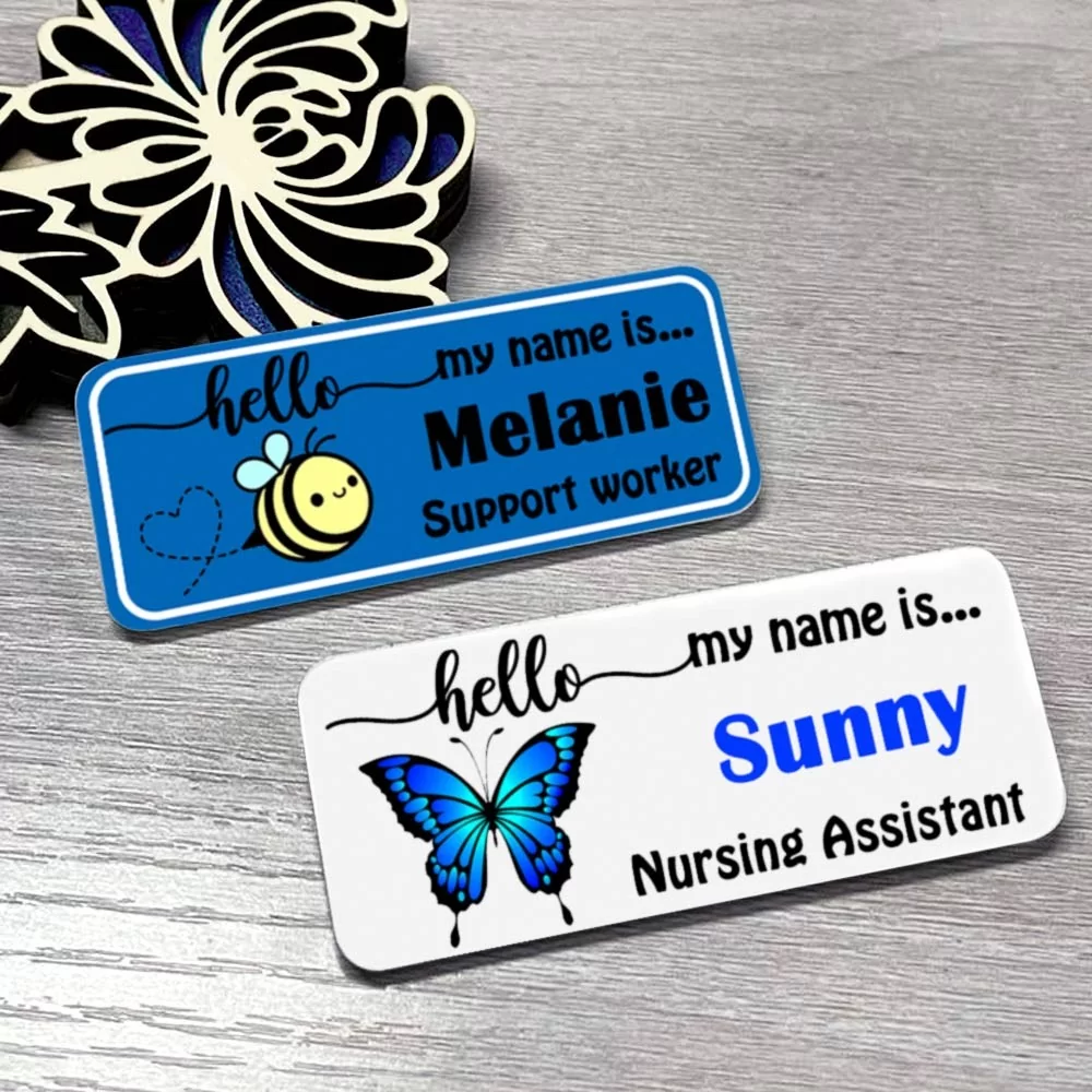 PERSONALIZED NAME BADGE NAME TAGS - MAGNETIC CLIP