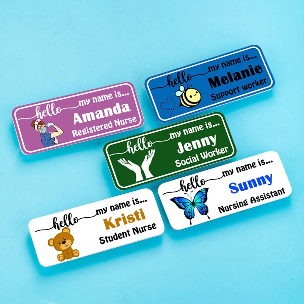 PERSONALIZED NAME BADGE NAME TAGS - MAGNETIC CLIP