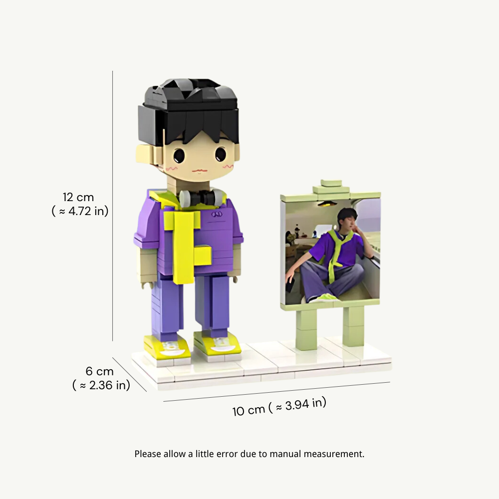 CUSTOM SINGLE-PERSON MINI BRICK FIGURE WITH EASEL PERSONALIZED BUILDING BLOCK TOY