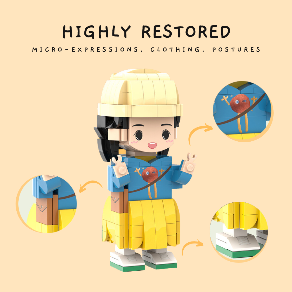 CUSTOM SINGLE-PERSON MINI BRICK FIGURE WITH EASEL PERSONALIZED BUILDING BLOCK TOY
