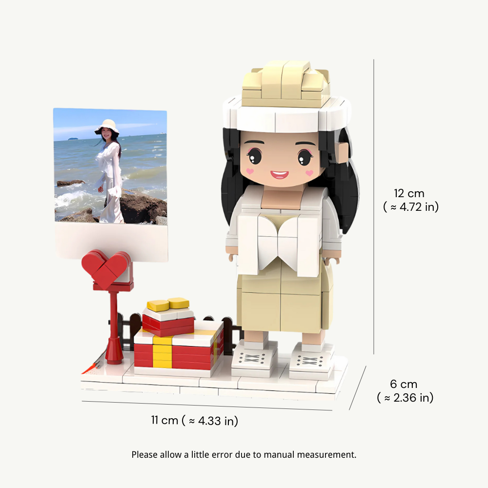 CUSTOM SINGLE-PERSON MINI BRICK FIGURE WITH POLAROID PERSONALIZED BUILDING BLOCK TOY