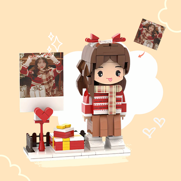 CUSTOM SINGLE-PERSON MINI BRICK FIGURE WITH POLAROID PERSONALIZED BUILDING BLOCK TOY