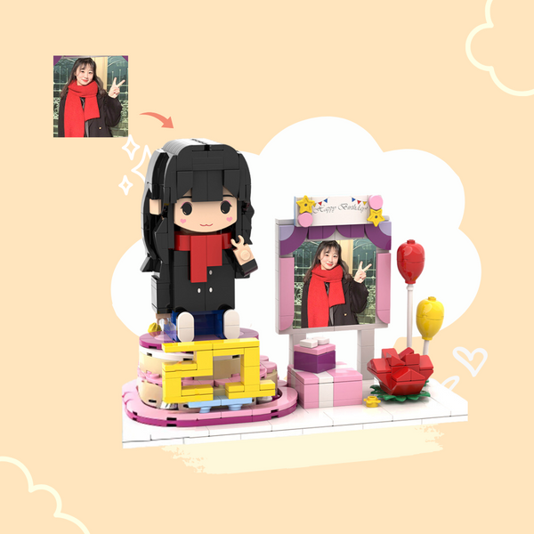 CUSTOM SINGLE-PERSON MINI BRICK FIGURE DELUXE BIRTHDAY EDITION PERSONALIZED BUILDING BLOCK TOY