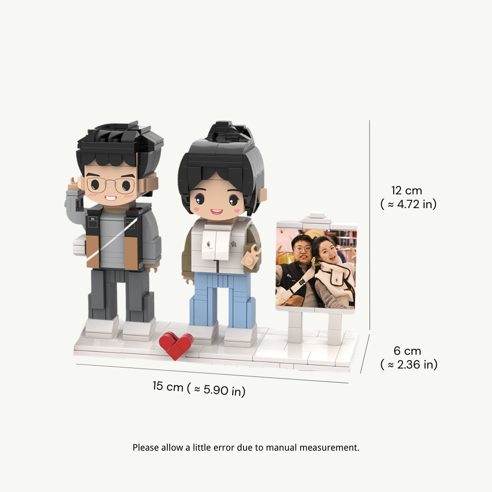 CUSTOM TWO-PERSON MINI BRICK FIGURES WITH EASEL PERSONALIZED BUILDING BLOCK TOY