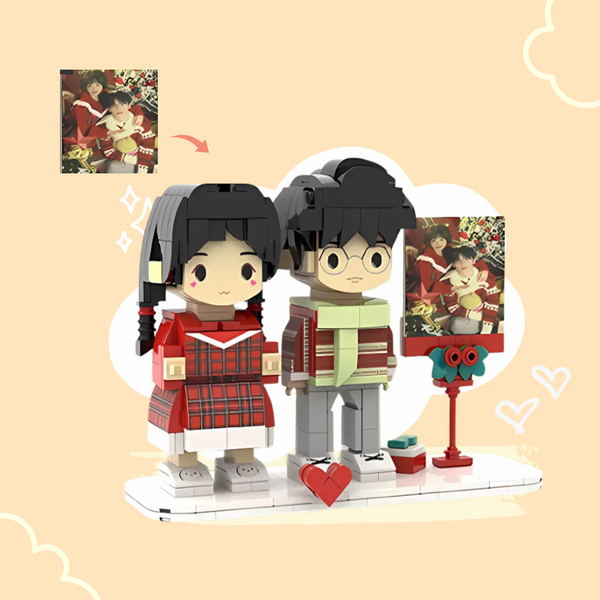 CUSTOM TWO-PERSON MINI BRICK FIGURES WITH POLAROID PERSONALIZED BUILDING BLOCK TOY