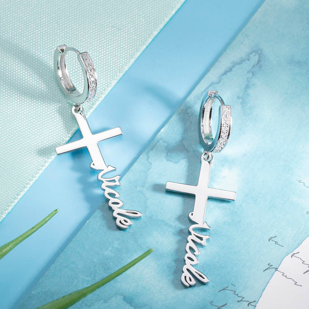 PERSONALIZED CROSS NAME EARRINGS