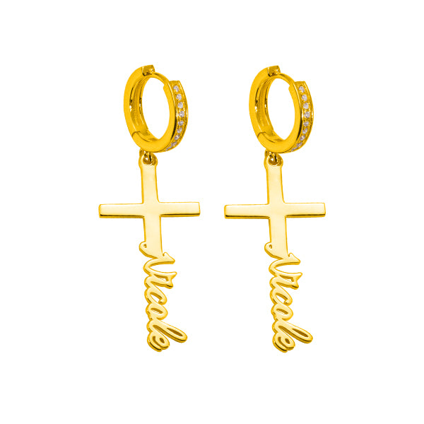 PERSONALIZED CROSS NAME EARRINGS