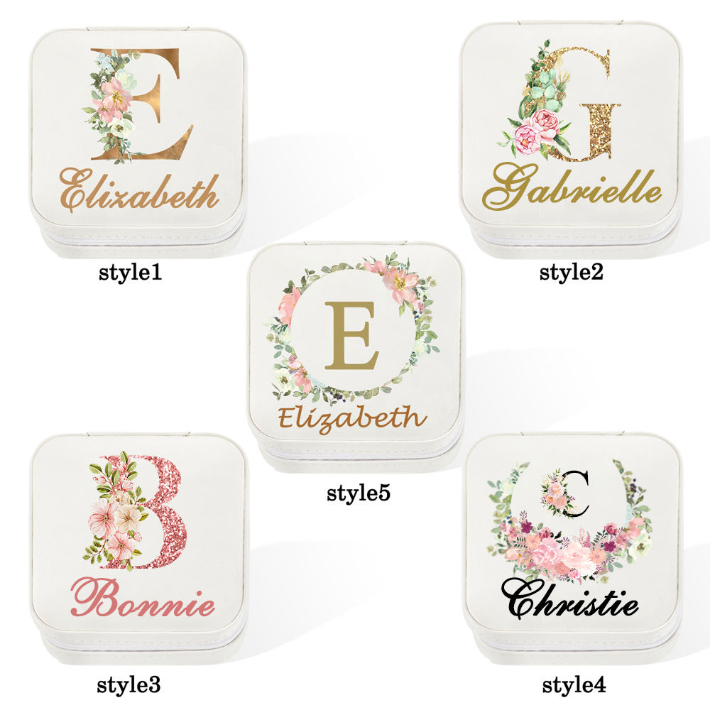 INITIAL & NAME JEWELRY TRAVEL CASE WITH FLOWERS