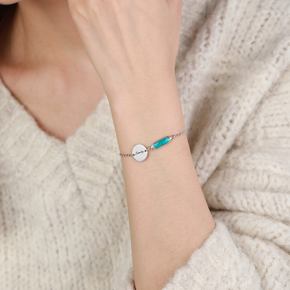 CUSTOM BIRTHSTONE BRACELET WITH NAME DISC