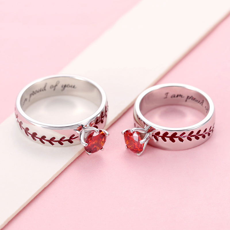 ENGRAVED BASEBALL TEXTURE SOLITAIRE BIRTHSTONE RING