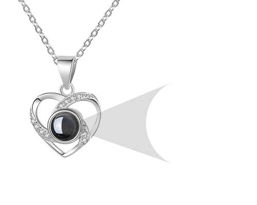 TEXT AROUND PHOTO/PHOTO NECKLACE WITH LOVE HEART PROJECTION NECKLACE
