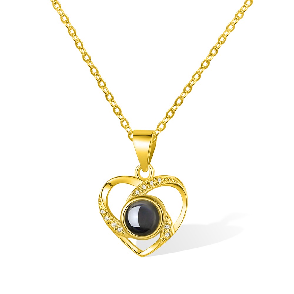 TEXT AROUND PHOTO/PHOTO NECKLACE WITH LOVE HEART PROJECTION NECKLACE