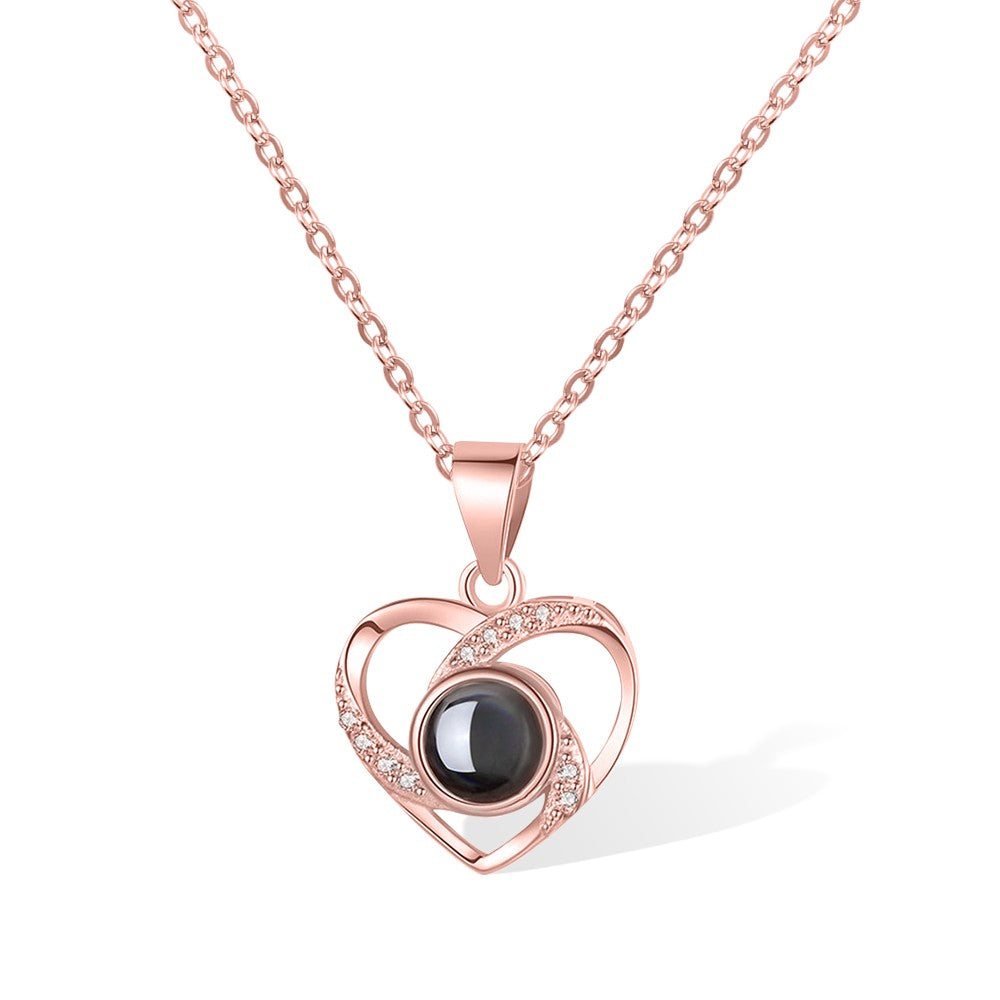 TEXT AROUND PHOTO/PHOTO NECKLACE WITH LOVE HEART PROJECTION NECKLACE