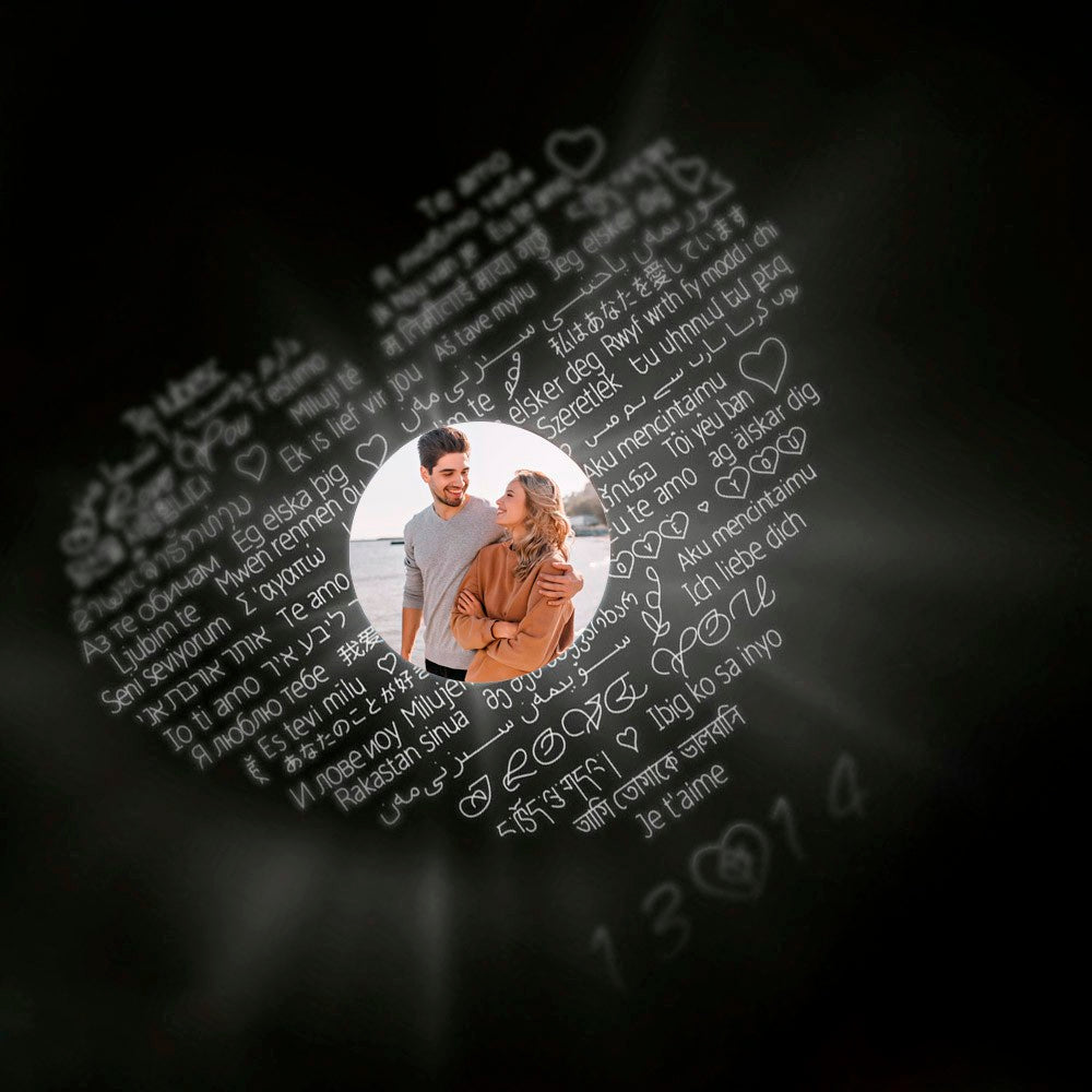 TEXT AROUND PHOTO/PHOTO NECKLACE WITH LOVE HEART PROJECTION NECKLACE