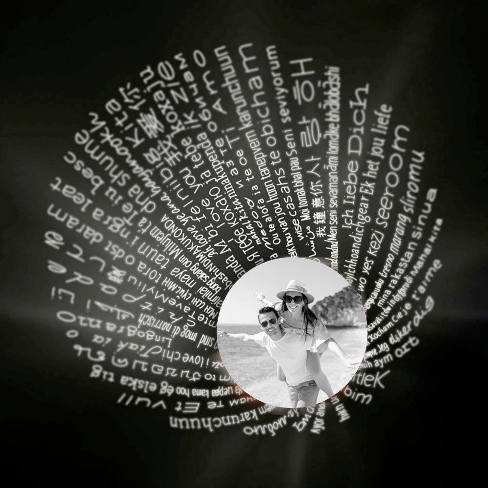 TEXT AROUND PHOTO/PHOTO NECKLACE WITH LOVE HEART PROJECTION NECKLACE