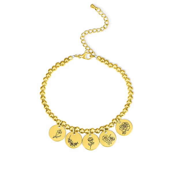 CUSTOM 1-8 BIRTH FLOWER CHARMS BRACELET