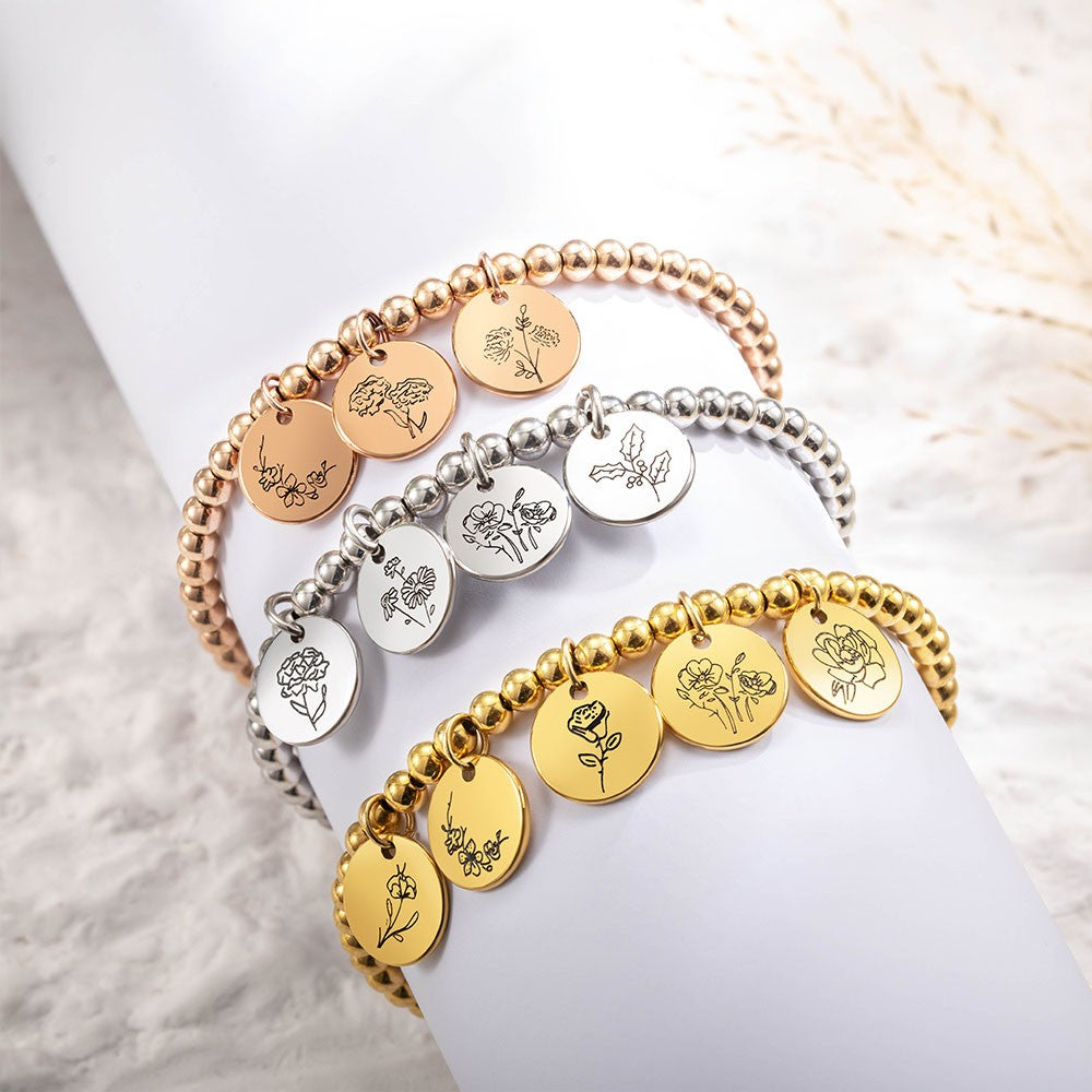 CUSTOM 1-8 BIRTH FLOWER CHARMS BRACELET