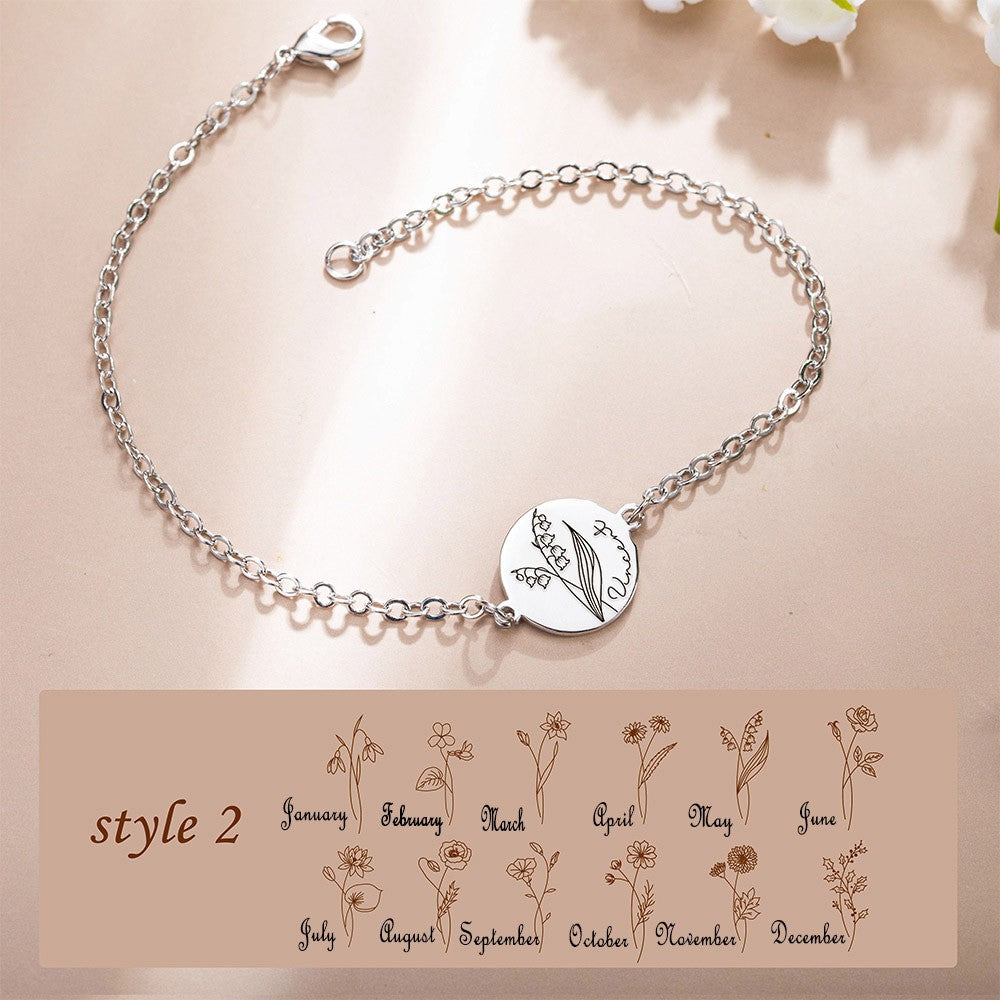 CUSTOM NAME & BIRTH FLOWER BRACELET