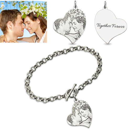 HEART CHARM ENGRAVED MEMORIAL PHOTO BRACELET