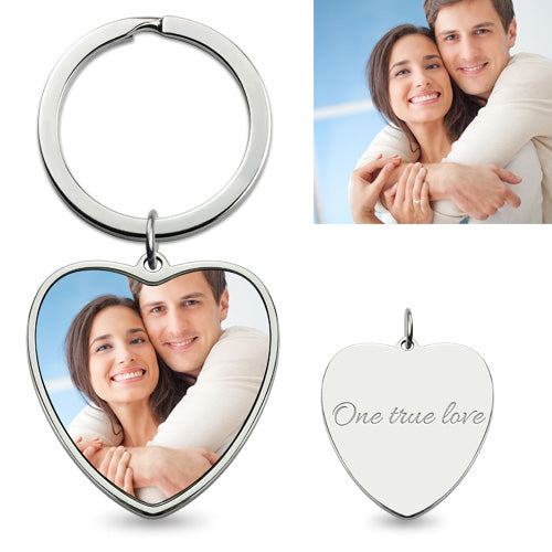 ENGRAVED HEART COLOR COUPLE PHOTO KEYCHAIN