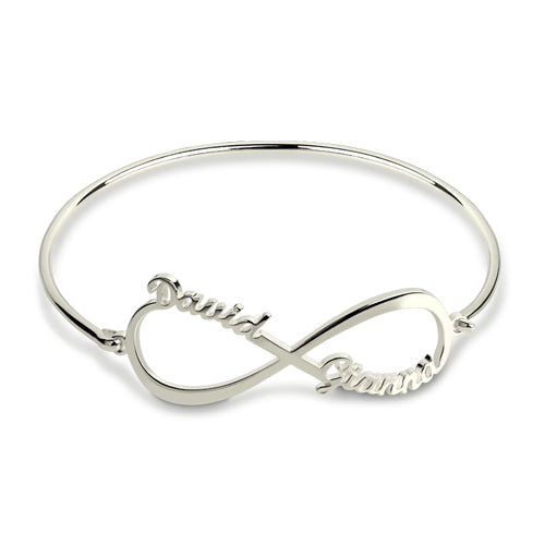 CUSTOM INFINITY 2 NAMES BANGLE STERLING SILVER