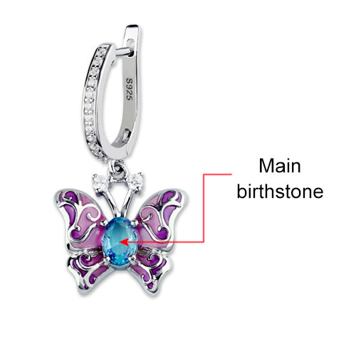BUTTERFLY EARRINGS WITH BIRTHSTONES PLATINUM PLATED