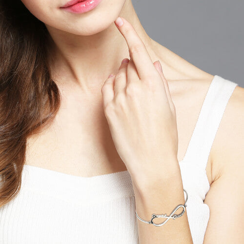 CUSTOM INFINITY 2 NAMES BANGLE STERLING SILVER