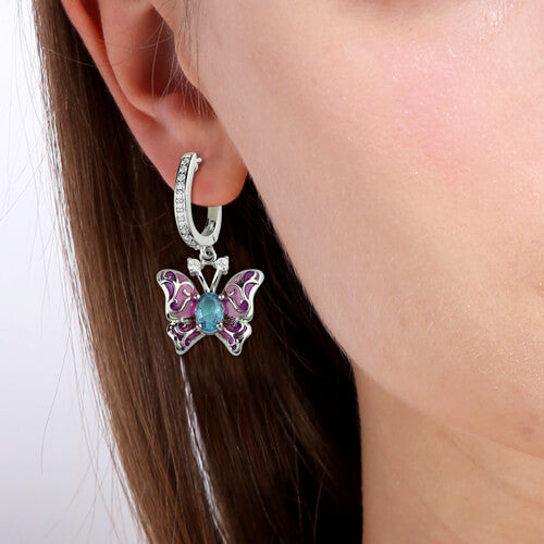 BUTTERFLY EARRINGS WITH BIRTHSTONES PLATINUM PLATED
