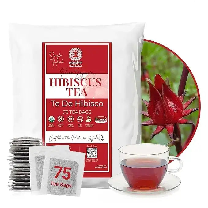 75 PURE HIBISCUS TEA BAGS, TE DE HIBISCO, CAFFEINE FREE 5 OZ - CASE OF 8