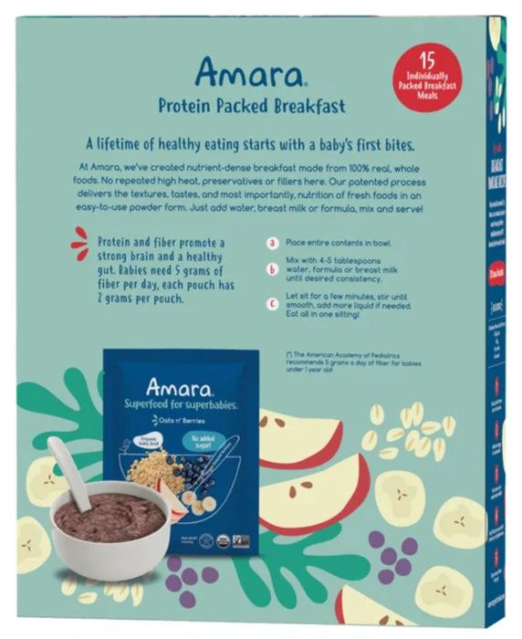 AMARA BABY AND TODDLER PROTEIN PACKED BREAKFAST CEREAL OATS AND BERRIES, 15 MEALS