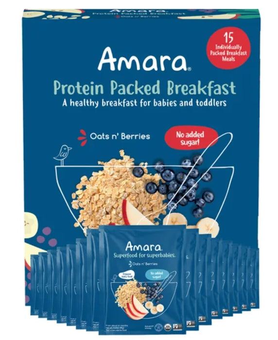 AMARA BABY AND TODDLER PROTEIN PACKED BREAKFAST CEREAL OATS AND BERRIES, 15 MEALS