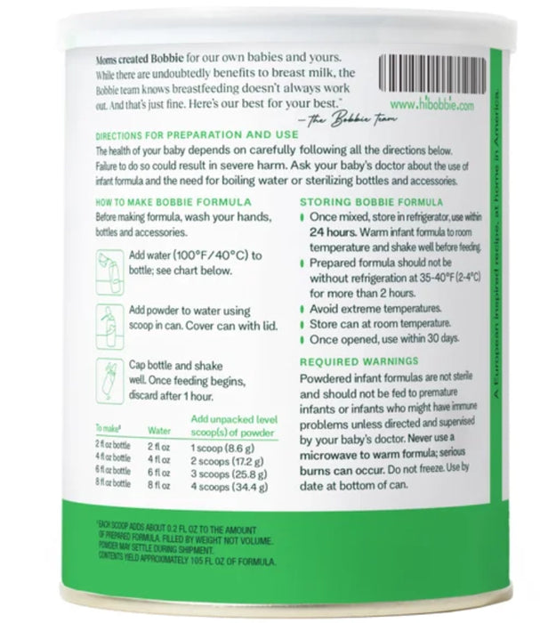 BOBBIE ORGANIC ORIGINAL INFANT FORMULA, 14.1 OZ, 2-PACK