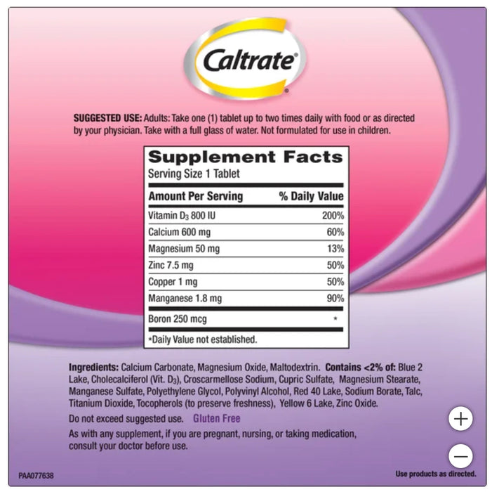 CALTRATE BONE HEALTH ADVANCED CALCIUM 600+D3 PLUS MINERALS, 320 TABLETS