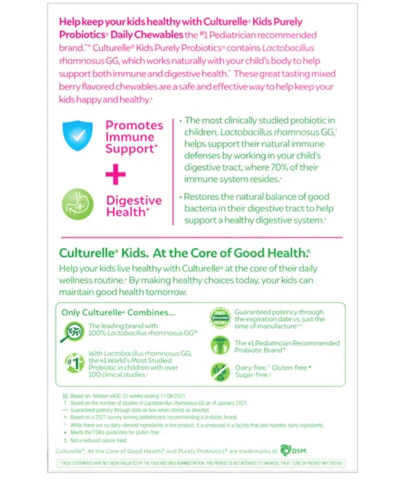 CULTURELLE PROBIOTIC KIDS PURELY PROBIOTICS, 60 CHEWABLE TABLETS