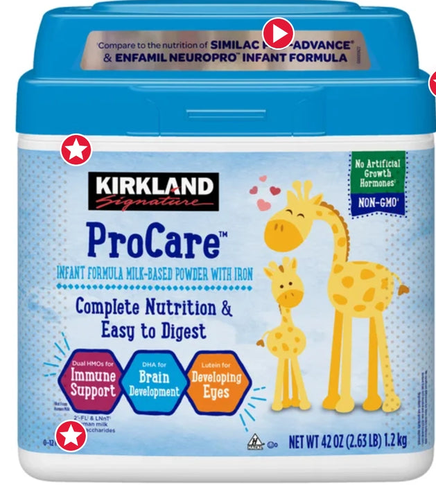 KIRKLAND SIGNATURE PROCARE WITH DUAL HMO'S, NON-GMO INFANT FORMULA 42 OZ, 2-PACK