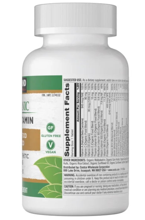 KIRKLAND SIGNATURE USDA ORGANIC MULTIVITAMIN, 80 COATED TABLETS