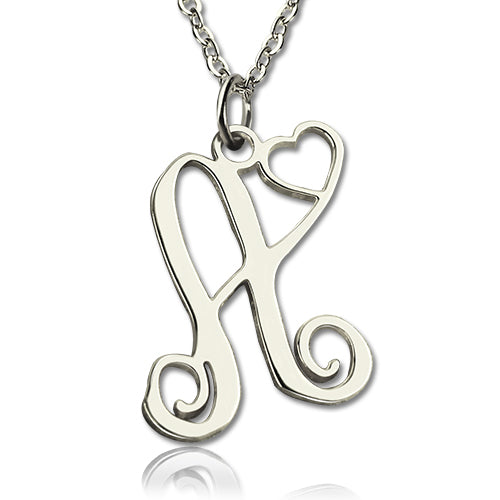 ONE INITIAL MONOGRAM WITH HEART NECKLACE SILVER