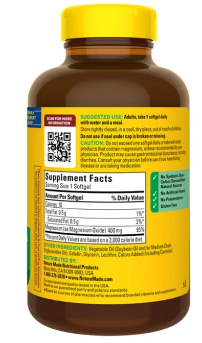 NATURE MADE EXTRA STRENGTH MAGNESIUM 400 MG., 180 SOFTGELS