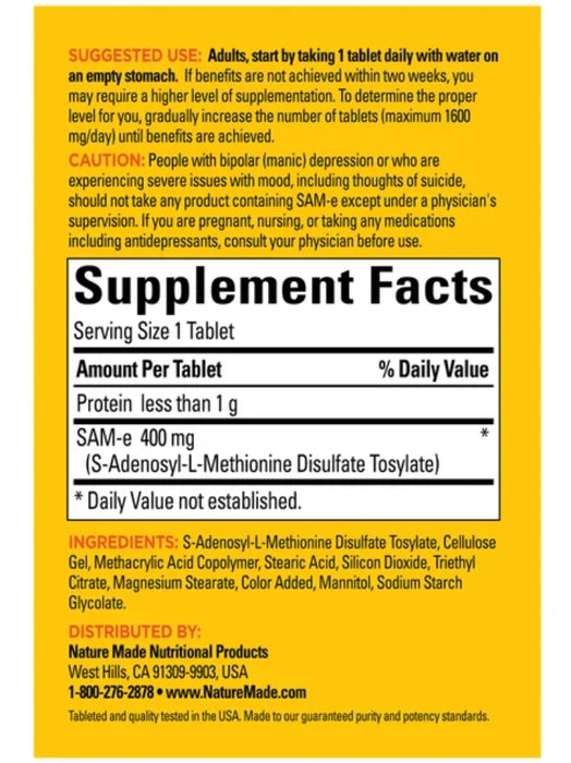 NATURE MADE SAM‑E COMPLETE 400 MG., 60 TABLETS