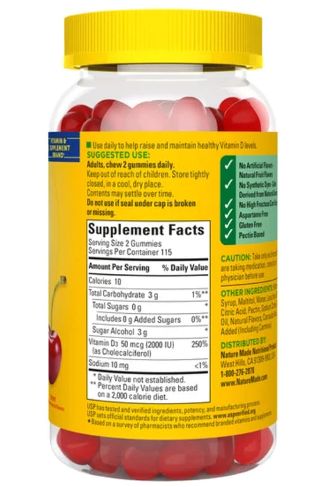 NATURE MADE ZERO SUGAR VITAMIN D3 GUMMIES 50 MCG., 230 GUMMIES
