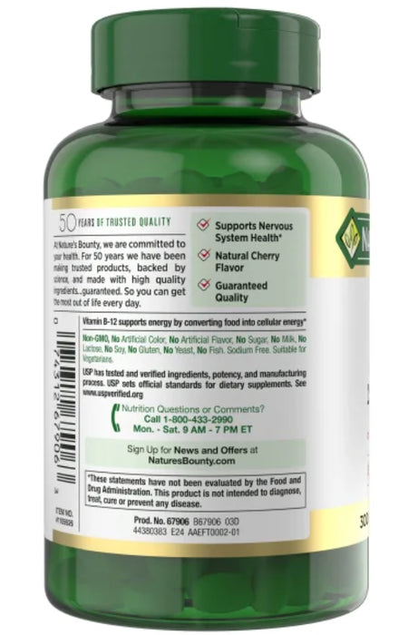 NATURE'S BOUNTY VITAMIN B-12 2500 MCG, 300 QUICK DISSOLVE TABLETS
