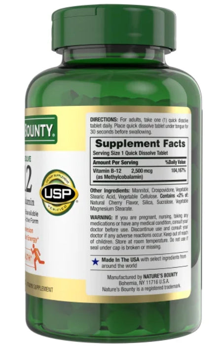 NATURE'S BOUNTY VITAMIN B-12 2500 MCG, 300 QUICK DISSOLVE TABLETS