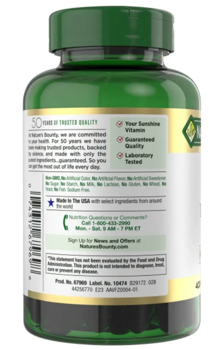 NATURE'S BOUNTY VITAMIN D3 125 MCG, 400 SOFTGELS