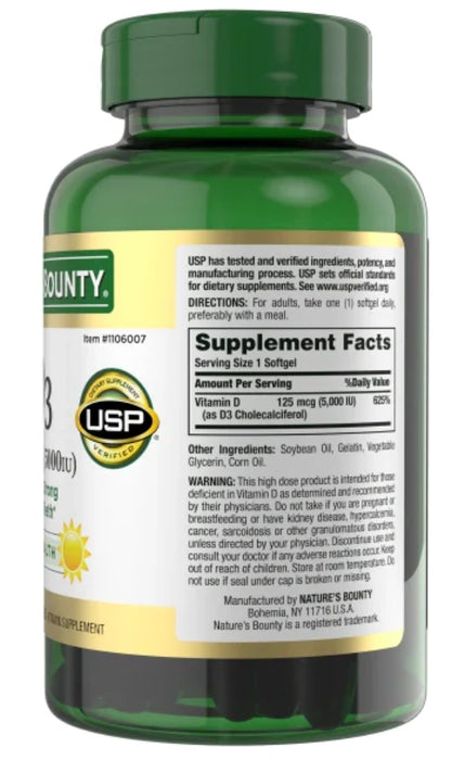 NATURE'S BOUNTY VITAMIN D3 125 MCG, 400 SOFTGELS